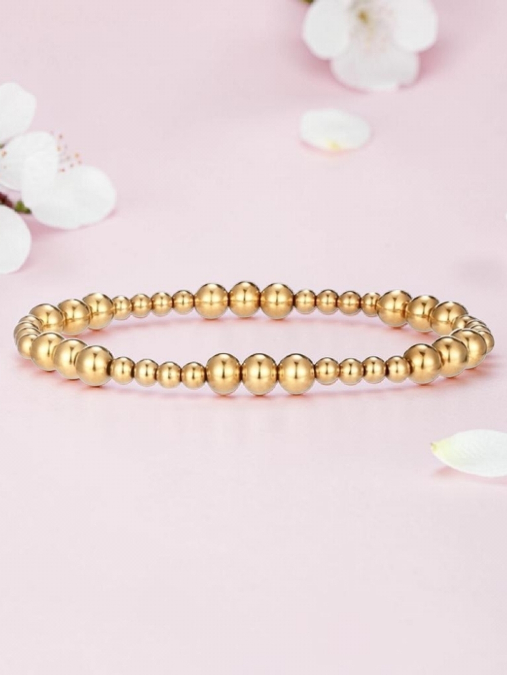18K GOLD PLATED ELASTIC BEADS BRACELET; NWOT - Gold